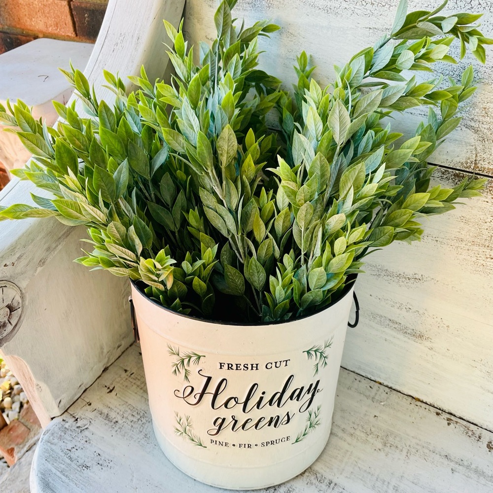 *Holiday Greens Distressed Metal Pails, Set of 2 - Picture 11 of 14